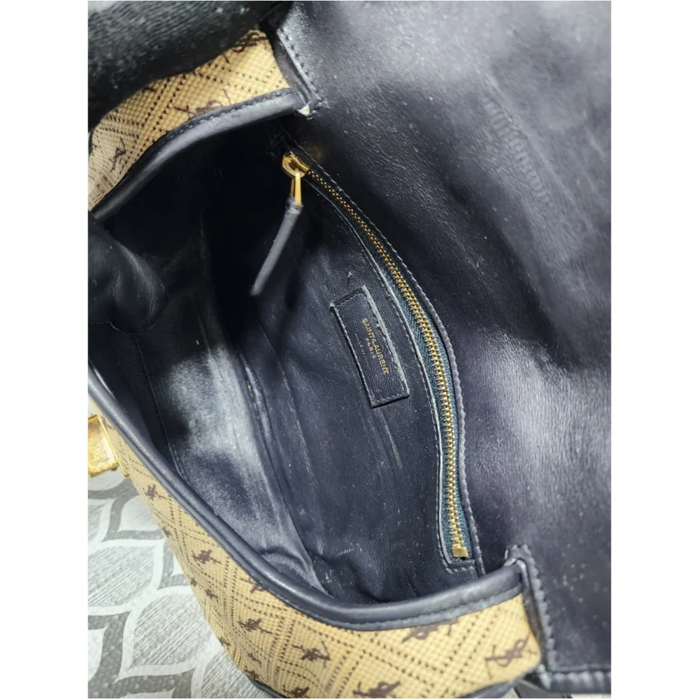 Yves Saint LaurentBeige/Navy Canvas Monogram Satchel Crossbody Bag